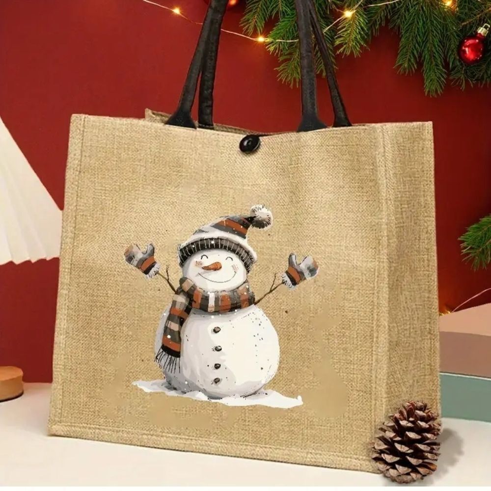 Festive Snowman Tote Bag - Tan - Picture 3 of 7